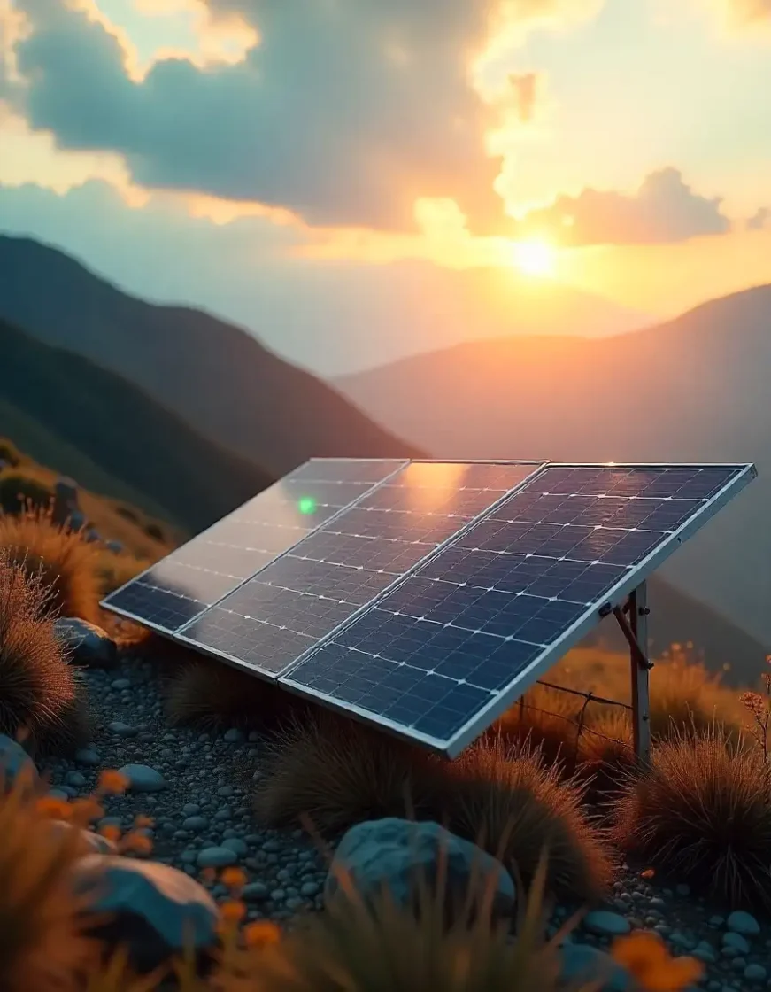 solar panels mounting ground sunset