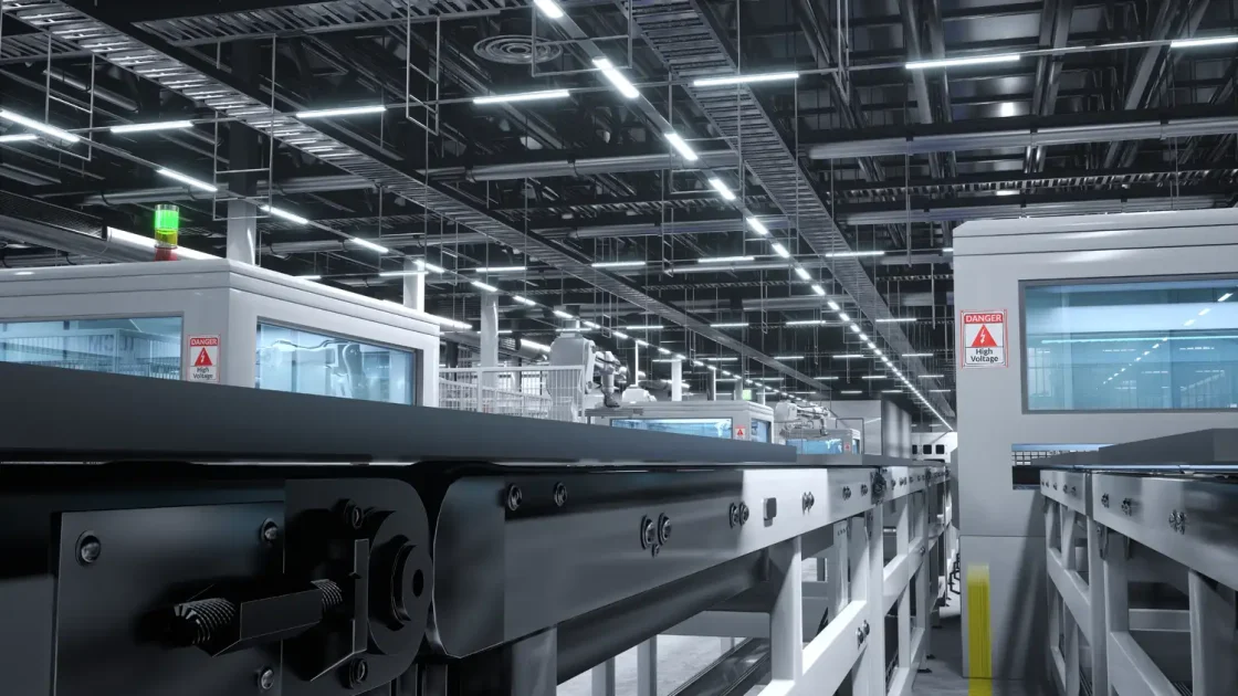 heavy machinery units high tech solar panel warehouse 3d illustration
